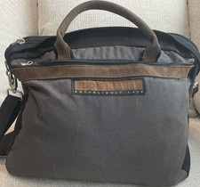 Vintage Eddie Bauer Messenger Bag Briefcase Plaid Canvas Suede Laptop Travel VTG picture