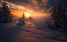 Landscape sunset nature forest snow winter overcast Custom Gaming Mat Desk picture