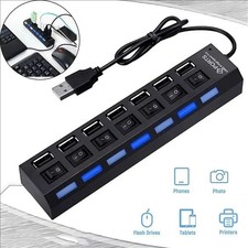 US 7 Port USB 2.0 Hub LED Powered High Speed Splitter Extender Multi Adapter picture