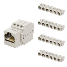 25 PCS 10Gbps Shielded Cat6A Keystone Jack 180 Degree RJ45 ZincAlloy Silver picture