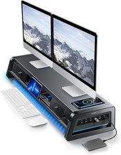 Vaydeer All-in-One Dual Monitor Stand Riser with 2 Drawers, 8USB Ports Black picture