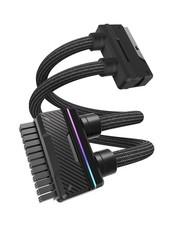 Black ARGB 16AWG ATX 24Pin PC PSU Power Extension Cable DualTube Management picture