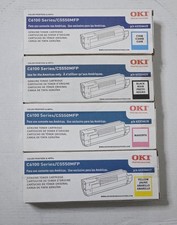 OKI C6100  C5550MFP OEM Toner Cartridge Black Cyan Magenta Yellow 4 Pack New picture