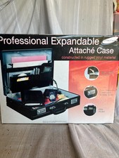 New Professional Expandable Attache Case Black Vinyl Dual Combination Locks 17
