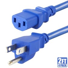 4x 2FT 18AWG Power Cord Cable NEMA 5-15P to IEC 60320 C13 10A PC Monitor Blue picture