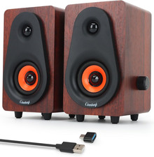 PC Speakers 12W, Wooden Computer Speakers USB Powered with Dual Diaphragm, High- picture
