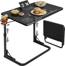 Folding TV Tray Table - Adjustable Height Sofa Side Table, Wooden Portable Trays picture