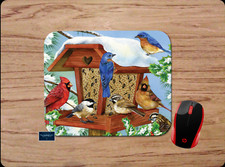 BIRD-FEEDER BIRDS WINTER ART SCENE CUSTOM PC MOUSE PAD DESK MAT HOME OFFICE GIFT picture
