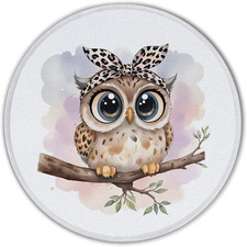 Coquette Leopard Print Bow Owl Mouse Pad with Stitched Edge Non-Slip, Owl Gif... picture