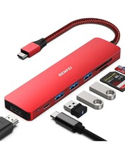 BENFEI USB C HUB 7-in-1, USB-C Multiport Adapter with HDMI (4K @ 60Hz red picture