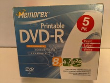 MEMOREX Printable DVD+R 8 X 4.7 GB 120 Min 5 Pack NIB 2005 picture
