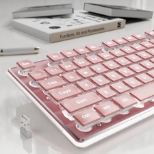 Pink X7S Wireless Keyboard White Backlit Metal Panel Rechargeable Quiet picture