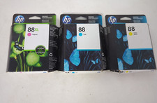 Lot of 3 GENUINE HP  1 88XL MAGENTA EXP. 2019, 2 88 CYAN YELLOW EXP.  2019-2020 picture