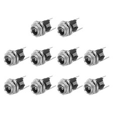 10pcs DC5525 Power Jack, 30V 0.5A 10.8x10.8x21.2mm 3 Pin with Nut Washer, Silver picture
