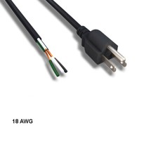 [Lot10] 6Ft 18 AWG AC Power Cable NEMA 5-15P to ROJ Pigtail 3 Wires 15A/125V picture