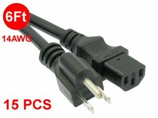 15 Pack Premium 6Ft 14awg Power Cord Computer Monitor TV Cable 5-15P to C13 picture
