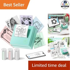 Mini Sticker Printer Green 3 Roll Paper Bluetooth Thermal Inkless Portable picture