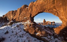 Landscape rock formation arch snow utah usa rocks Custom Gaming Mat Desk picture