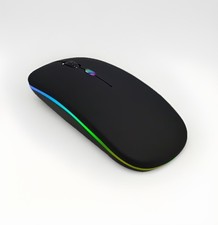 Wireless Mouse Bluetooth 2.4GHz USB Rechargeable Slim Black LED Light Up picture