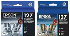 Set 4 GENUINE Epson Printer ink 127 _T1271 Black T127520 CMY (T1272 T1273 T1274) picture