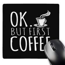 3dRose Mouse Pad Okay But First Coffee - 8 by 8-inches (mp_325974_1) picture