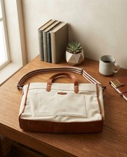 Missnine Canvas Laptop Tote Bag 15.6 Inch Beige Tan Office Crossbody Work Bag picture
