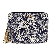 Lilly Pulitzer Navy White Coral Seashell Citrus Print Tablet Pouch Bag Tassel picture