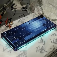 128 PCS PBT Moonlit Keycaps Dark Blue Cherry Profile Fits 60/65/75 Percent picture