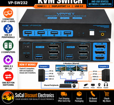 VPFCT VP-SW232 2x3 Triple Monitor KVM Switch HDMI 2.1 DP 1.4 USB 3.0 picture