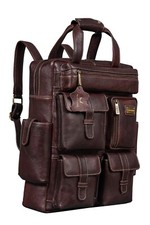 Leather Full Grain Backpack Laptop Bag Multi Pockets Travel Daypack (Brown) picture