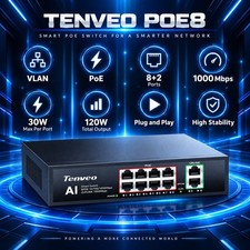 Tenveo TEVO-PoE8 8-Port Gigabit PoE+ Switch 120W 2 Uplink VLAN 1000Mbps picture