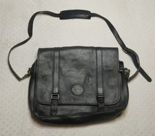 Vintage Eddie Bauer Black Leather Multiple Pocket Computer Laptop Messanger Bag  picture