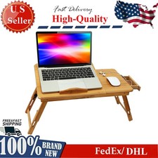 Bamboo Laptop Desk Adjustable Breakfast Serving Bed Tray Reading Writing Table picture