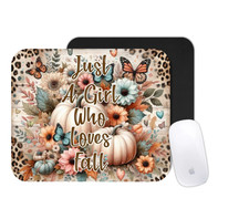Just a Girl Who Loves Fall Mouse Pad | Autumn Pumpkins & Leaves Decor Desk Mat picture