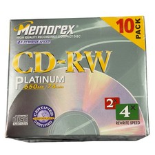Memorex CD-RW Platinum 10 Pack 650MB 74min 4x Rewrite Speed Blank Media Vintage picture