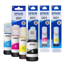 Genuine Epson 001 Ink Bottle Black Cyan Magenta Yellow EcoTank 70ml 127ml picture