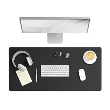 Vegan Leather Desk Pad 36X17 Dark Gray Elegant Non Slip Waterproof Protector picture
