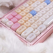 Crystal Keycaps Pink Cat 130 Keys Transparent Mao Profile Mechanical Keyboard picture