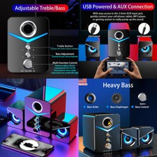 US 1 Pcs USB Computer LED Speakers Subwoofer Bass Control Desktop Laptop PC picture