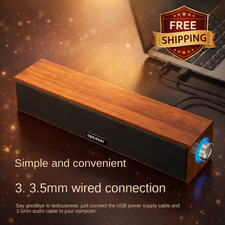 Wooden Bluetooth Soundbar PC Computer Desktop Speaker 3.5mm AUX USB 12.4