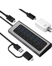 BENFEI 7-Port USB 3.0 Data Hub with BC 1.2 Charging Port, 45W GaN Super Fast ... picture