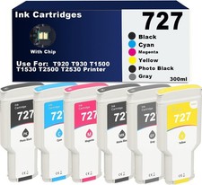 727 300ML Ink Cartridge Set for HP T920 T930 T1500 T1530 T2500 T2530 6 Pack picture