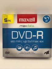 Maxwell 4.7 DVD-R 5 pk Brand New sealed package  120 Min Up To 16X Max picture