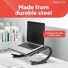 STAPLES Adjustable Black Steel Laptop Stand – Variable Tilt Ergonomic Desk Bed picture