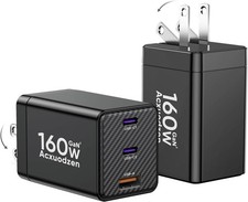[2 Pack] 160W USB C Charger, 3-Port GaN Fast, Dual 65W, QC3.0 Laptop Adapter picture