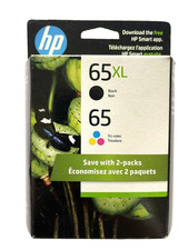 GENUINE 2-PACK HP 65XL Black & 65 Tri-Color Ink Cartridges 6ZD95AN SEALED Box picture