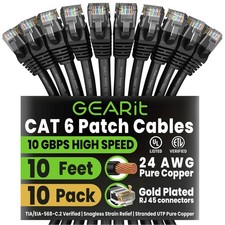 GEARit Cat6 Patch Cables Cat 6 Ethernet Cable 10 ft 10-Pack Black picture