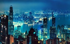 Landscape hong kong cityscape blue night cyan city Custom Gaming Mat Desk picture