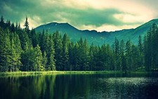 Landscape water nature trees hills pond mountains Custom Gaming Mat Desk picture