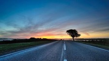 Landscape street trees road sunlight sky clouds sunset Custom Gaming Mat Desk picture